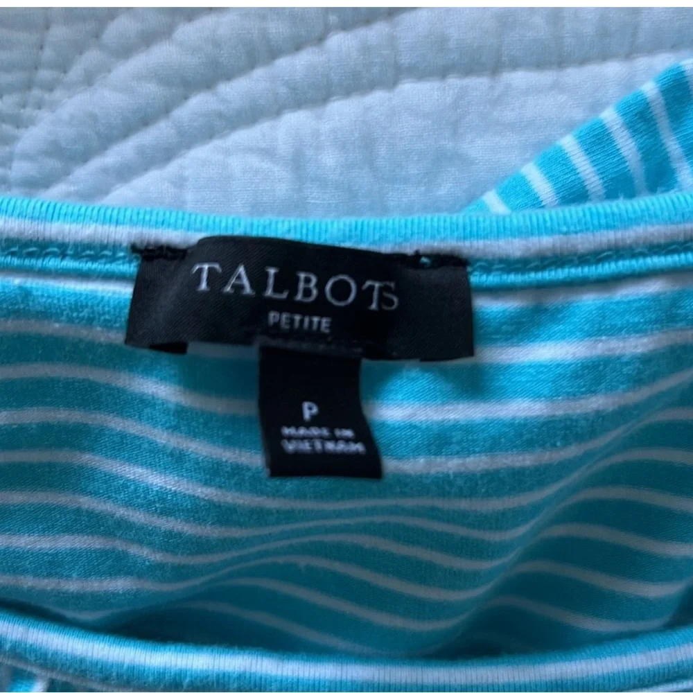 Talbots Aqua Striped Petite Top - Picture 2 of 2